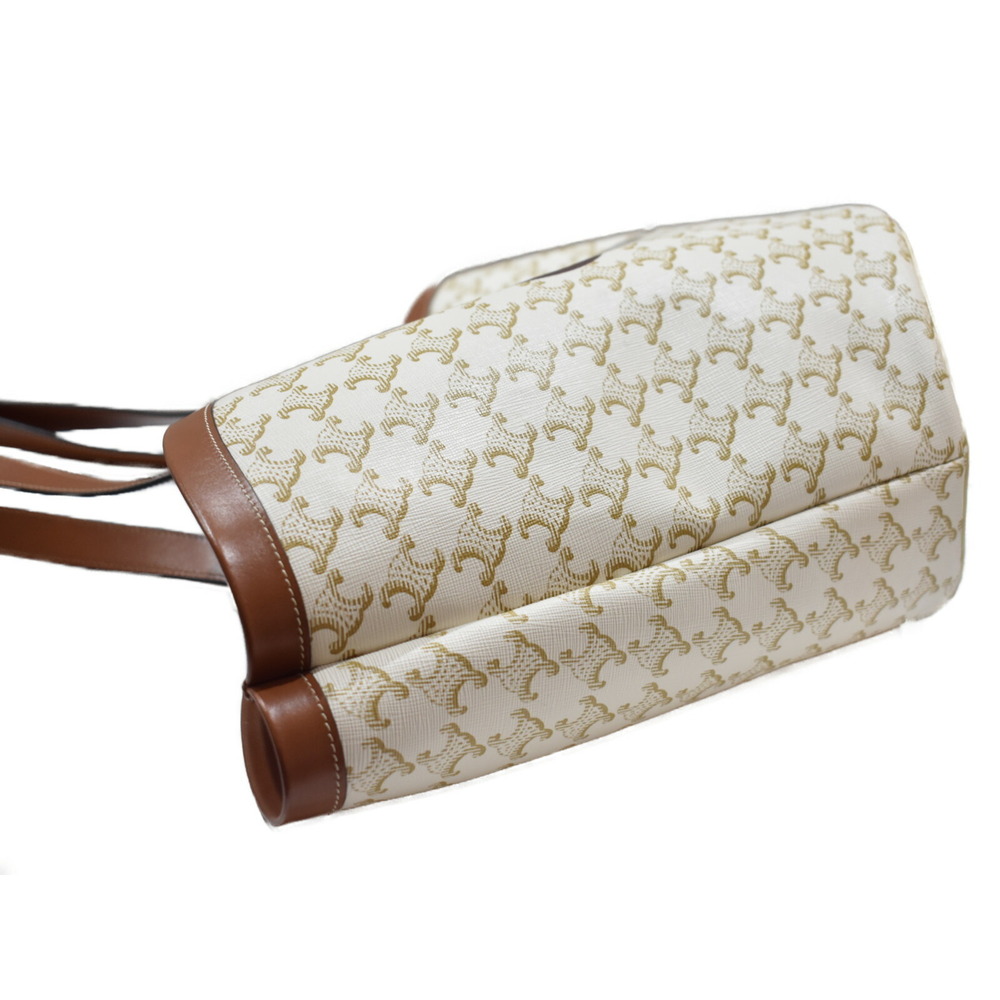 Celine Cuffin Bag Tote Brown Leather Shoulder Triomphe Beige Tan - Picture 4 of 7
